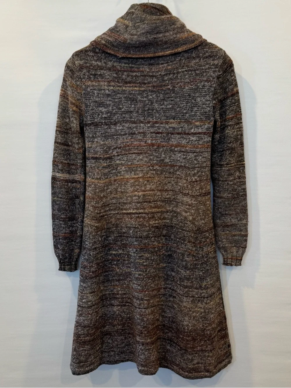 Max Studio Cowl Neck Brown Tan Space Dye Knit Long Sleeve Sweater Dress